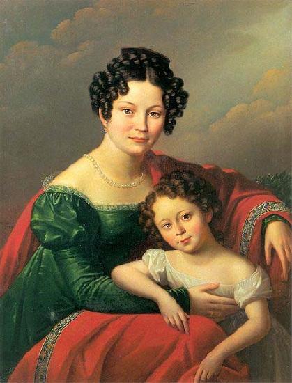 unknown artist Portrait of young woman with her child- Countess of Dyhrn with her child France oil painting art